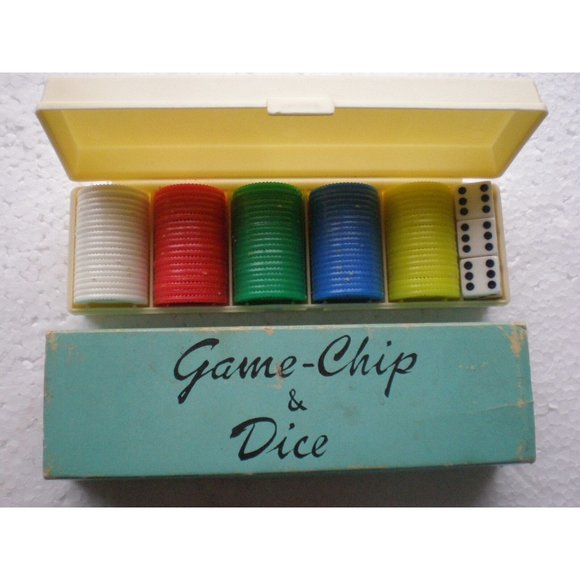 Games Vintage Mid Century Gamechip Dice Travel Set 10 Poker Chips 5 Colors 3 Dice Poshmark